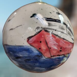 Lobster Boat on Ceramic Ball Ornament
