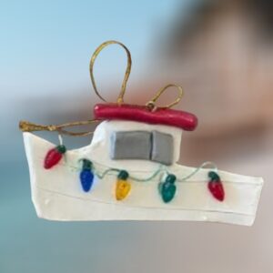 Lobster Boat with Lights Handcrafted Polymer Clay Ornament