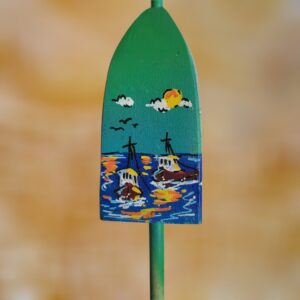 Lobster Boats on Blue Green 4 Sided Wood Lobster Buoy Ornament