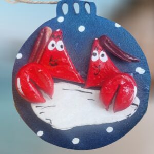 Lobster Couple with Driftwood Polymer Clay Navy Wood Ornament