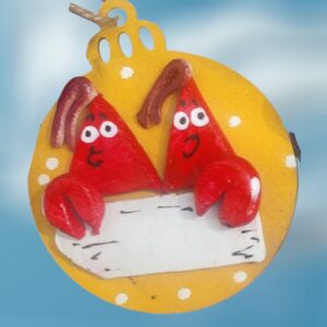 Lobster Couple with Driftwood Polymer Clay Yellow Wood Ornament