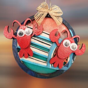 Lobster Couple with Lobster Trap Wood Ornament
