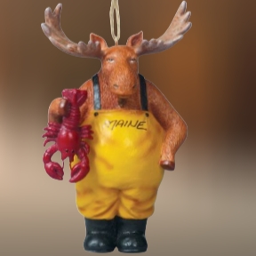 Lobster Moose Fisherman Resin Ornament