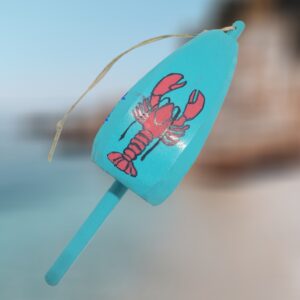Lobster on Blue 4 Sided Wood Lobster Buoy Ornament