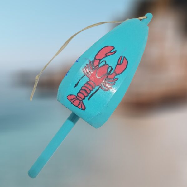 Lobster on Blue 4 Sided Wood Lobster Buoy Ornament