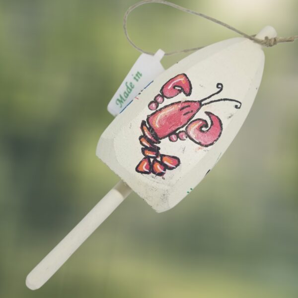 Lobster on White 4 Sided Wood Lobster Buoy Ornament