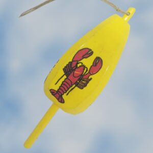 Lobster on Yellow 4 Sided Wood Buoy Ornament