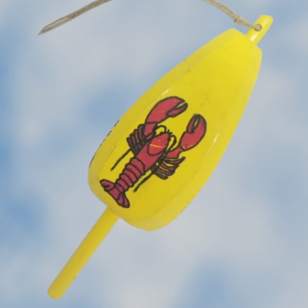 Lobster on Yellow 4 Sided Wood Buoy Ornament