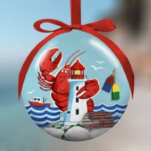 Lobster with Lighthouse Poly Ball Ornament
