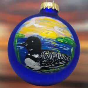 Loon with Sun and Lake Handpainted Glass Ornament
