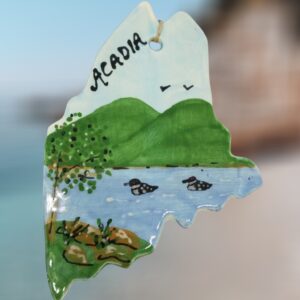 Loons on Lake with Mountains Maine State Ceramic Ornament