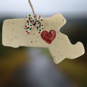 Massachusetts State with Heart Ceramic Ornament