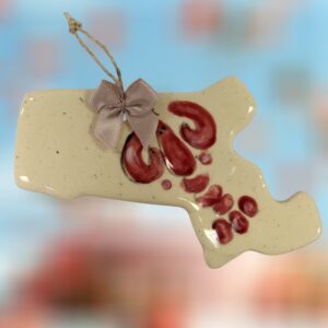 Massachusetts State with Lobster Ceramic Ornament with Bow