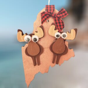 Moose Couple of Maine State Wood Ornament