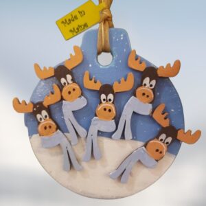 Moose Family of Five Winter Snow Personalized Wood Ornament