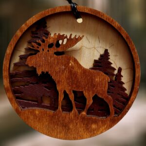 Moose Rustic Layered Wood Ornament