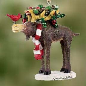 Moose with Cardinal and Birds Nest Resin Ornament