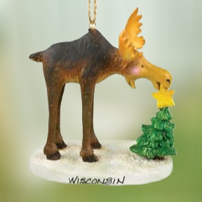 Moose with Christmas Tree Resin Ornament