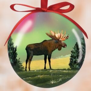 Moose with Northern Lights Poly Ball Ornament