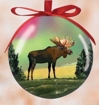 Moose with Northern Lights Poly Ball Ornament Moose with Northern Lights Poly Ball Ornament