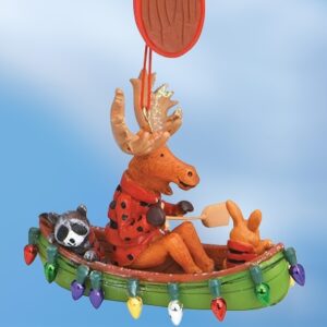 Moose with Raccoon and Bunny in Kayak Resin Ornament