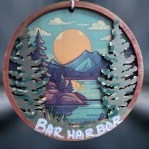Mountain Lake Cliff Scene Layered Wood Ornament