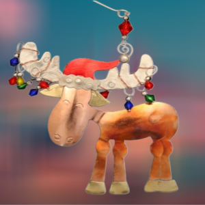 Murphy Moose with Santa Hat Handcrafted Metal Ornament
