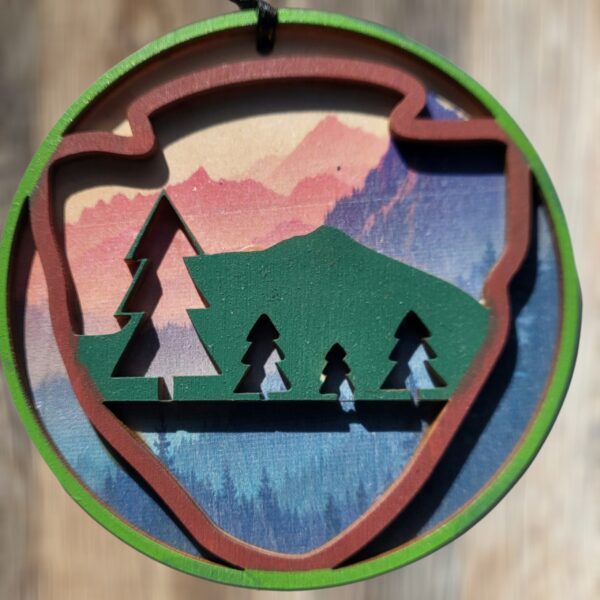 National Park Mountain Scene Layered Wood Ornament