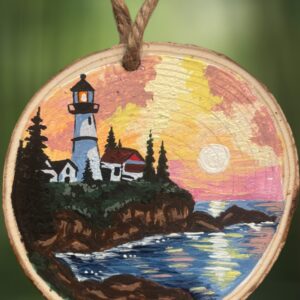 Portland Head LIghthouse Woodsie Handpainted Ornament