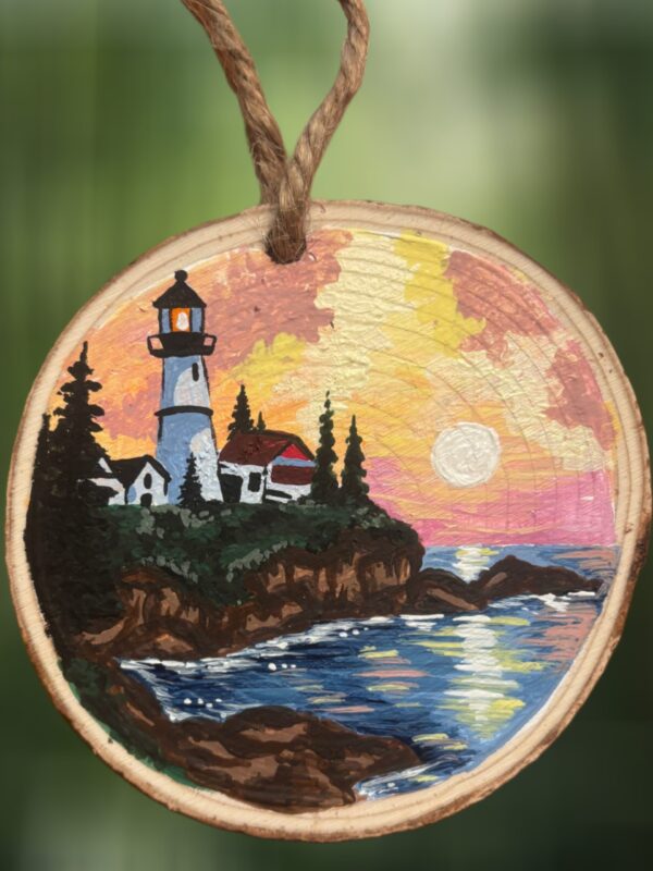 Portland Head LIghthouse Woodsie Handpainted Ornament