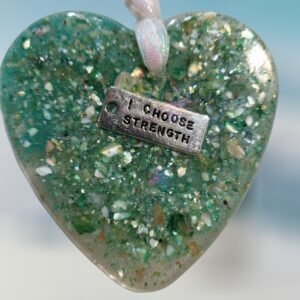 Green Abalone Shell Heart of the Sea Ornament - I Choose Strength
