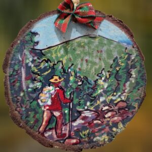 Hiker on Trail Mountain Scene Woodsie Ornament