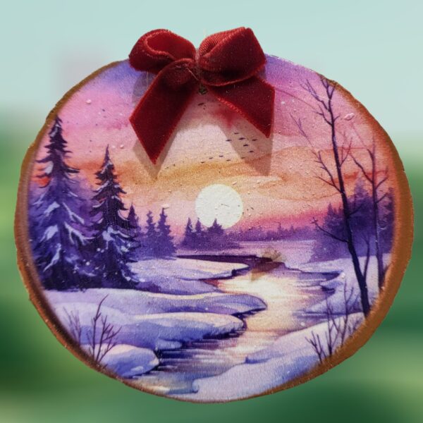 Winter Snowy Morning Mountain Stream Woodsie Ornament