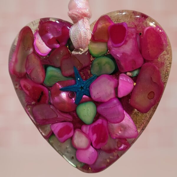 Pink and Green Abalone with Sea Star Starfish Heart of the Sea Ornament