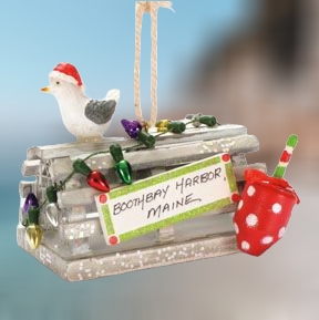 Polka Dot Lobster Trap with Sea Gull Wood Ornament