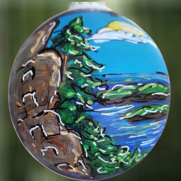 Precipice Trail Acadia Hand Painted Glass Ornament