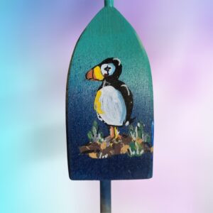 Puffin on Blue Background 4 Sided Lobster Buoy Wood Ornament