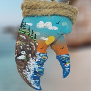 Puffin on Coast Sunset Lobster Claw Ornament
