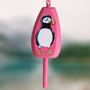 Puffin on Pink Wood Lobster Buoy Ornament