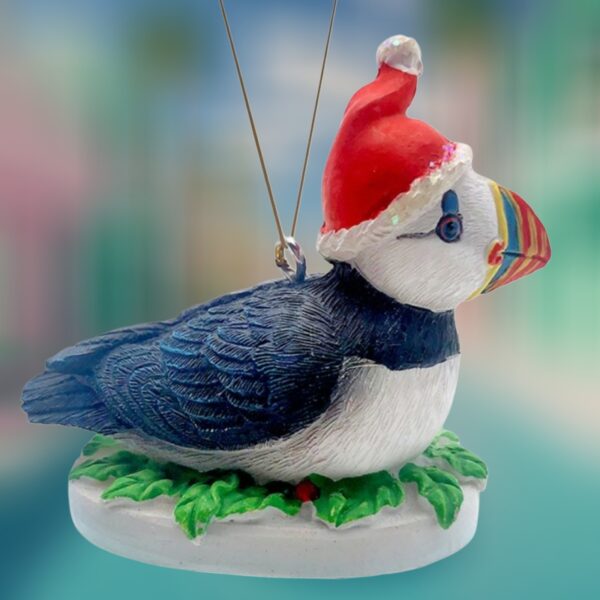 Puffin with Santa Hat Resin Ornament
