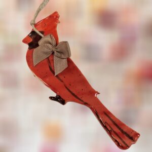 Red Cardinal with Bow Ceramic Ornament