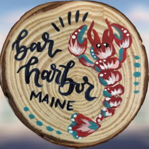 Red Lobster Bar Harbor Maine Woodsie Ornament with Blue Accent