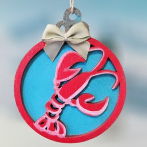 Red Lobster on Blue Wood Layered Ornament