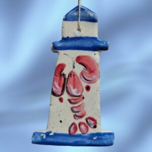 Red Lobster on Blue and White Lighthouse Ceramic Ornament