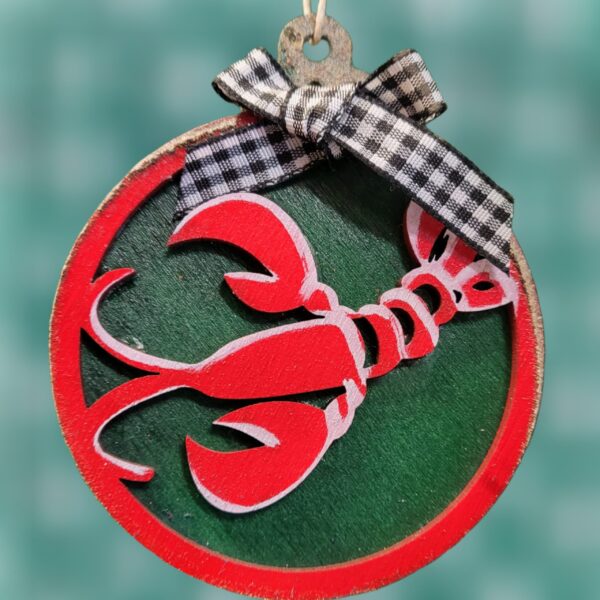 Red Lobster on Green Wood Layered Ornament Red Lobster on Green Wood Layered Ornament