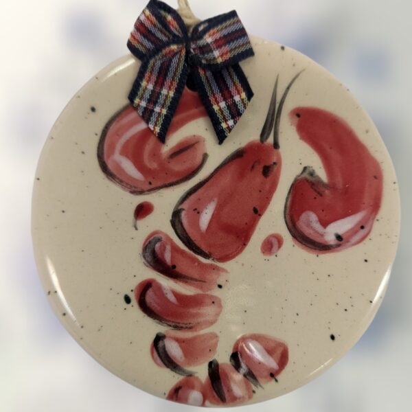 Red Lobster with Gingham Bow on Ceramic Circle Ornament