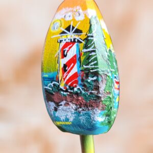 Red White Striped Lighthouse on 4 Sided Buoy Wood Ornament