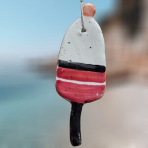 Red and Black Striped Lobster Buoy Ceramic Ornament
