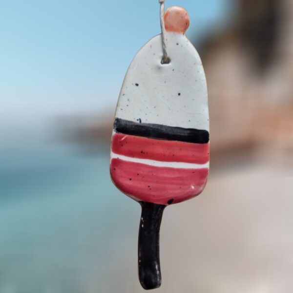Red and Black Striped Lobster Buoy Ceramic Ornament