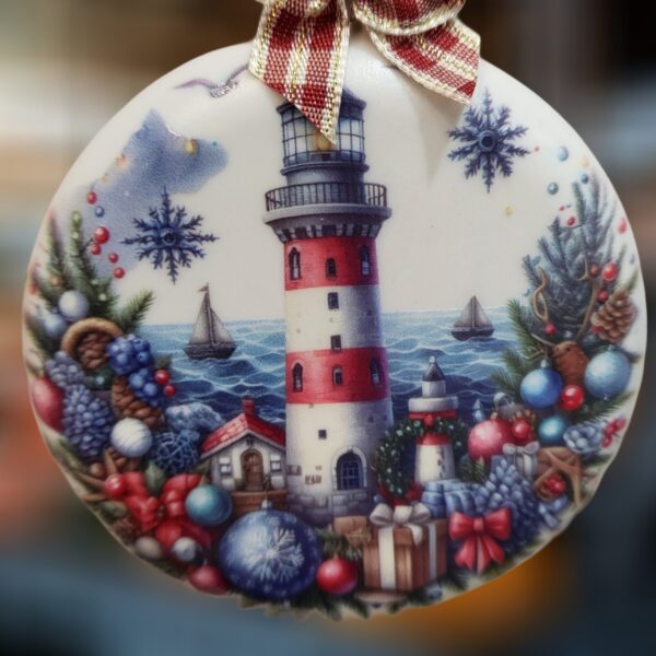 Red and White Striped Lighthouse Christmas Ceramic Ornament Red and White Striped Lighthouse Christmas Ceramic Ornament
